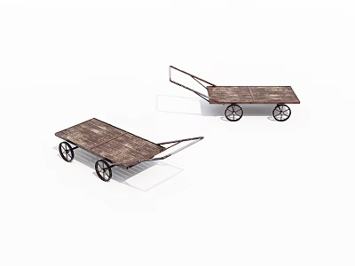 Vintage Wooden Carts With Metal Wheels And Long Handles For Transport 3d model