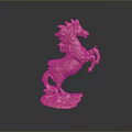Golden Horse Figurine in Rearing Stance with Intricate Details and Shiny Base on Dark Background