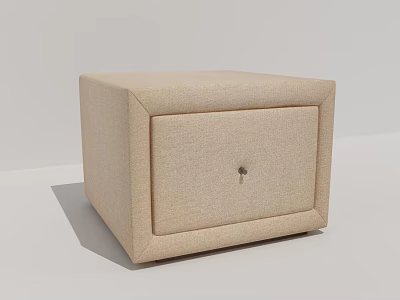 Simple Beige Upholstered Modern Nightstand With Single Drawer And Metal Knob 3d model