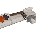 Modern Beige Sectional Sofa with Decorative Pillows Side Table and Throw Blanket 3d model