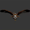 Flying Orange White Feathered Bird With Decorative Blue Gold Saddle As Mythical Rider's Companion