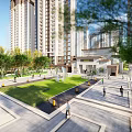 Modern Residential Landscape With Colorful Paved Areas Lush Green Lawns And Recreational Spaces