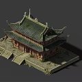Ancient Chinese Architecture With Traditional Eaves Green Tiles And Stone Steps