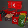 Industrial Style Public Seating With Red Containers Black Sofa And Beer Barrels