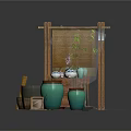Bamboo Pavilion Rest Area With Green Mats Small Tables And Potted Plants