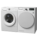 Two White Front Loading Washing Machines With Modern Design And Digital
