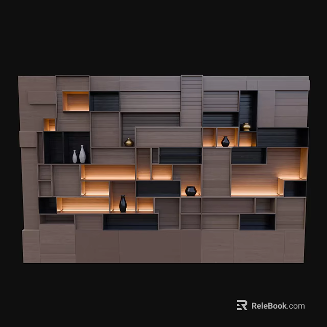 Elegant Modern Display Shelves With Multilayer Design LED Lighting And Decorative Storage 3d model