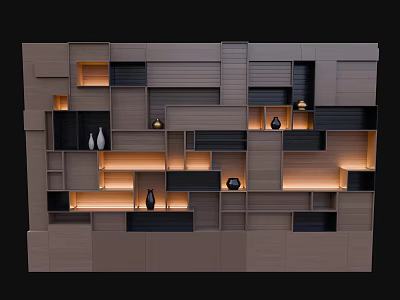 Elegant Modern Display Shelves With Multilayer Design LED Lighting And Decorative Storage 3d model