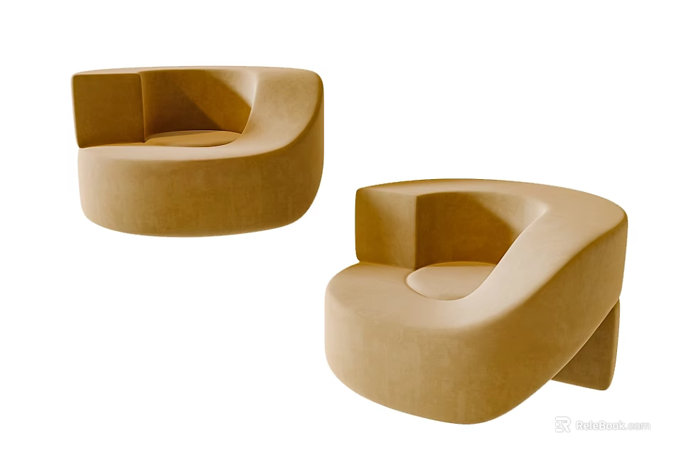 Modern Beige Single Sofa with Unique Curved Shape and Stylish Comfortable Design 3d model 