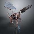 Artistic Metal Skeleton Antelope Sculpture With Tattered Cloth Wings And Rustic Details