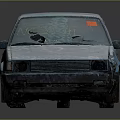 Worn Blue Old Car Featuring Peeling Paint Damaged Wheels And Dented Body