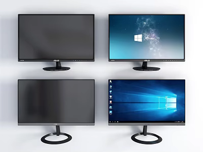 Multiple Computer Monitors Displaying Windows OS Interface On White Background 3d model
