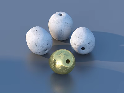 Decorative Household Beads Set White Oval And Golden With Holes 3d model