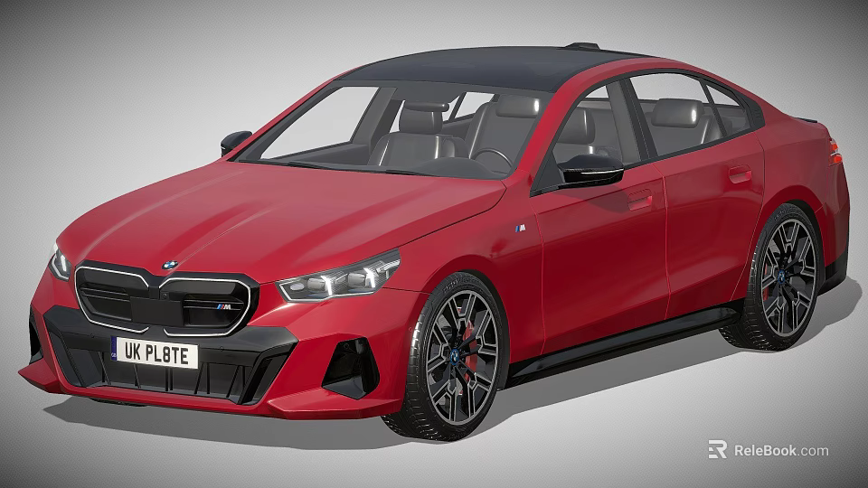 Red BMW Sedan With Black Roof And Black Alloy Wheels Front Design UK License Plate 3d model 