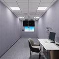 School Corridor With Gray Walls Ceiling Lights Display Screen Desk And Chair 3d model