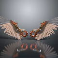 Wing Shaped Wall Decor With Copper Gears And Symmetrical Feather Design 3d model