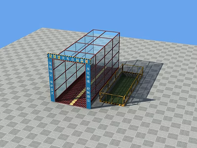 Blue Car Wash Facility With Transparent Glass Cover Red Conveyor Belt And Green Platform 3d model