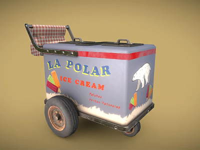Functional LA POLAR Ice Cream Cart With Checkered Handle Polar Bear Design Made With Love 3d model