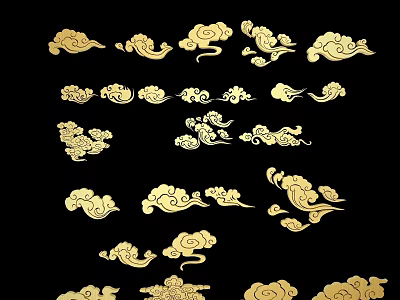 Golden Cloud Pattern Carvings in Traditional Style on Black Background with Artistic Design 3d model