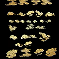 Golden Cloud Pattern Carvings in Traditional Style on Black Background with Artistic Design