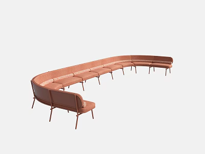 Curved Sectional Sofa With Blush Upholstery And Metal Legs For Modern Living Room 3d model