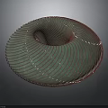 Stylish Metallic Spiral Bowl With Striped Pattern And Reflective Surface Against Dark Background