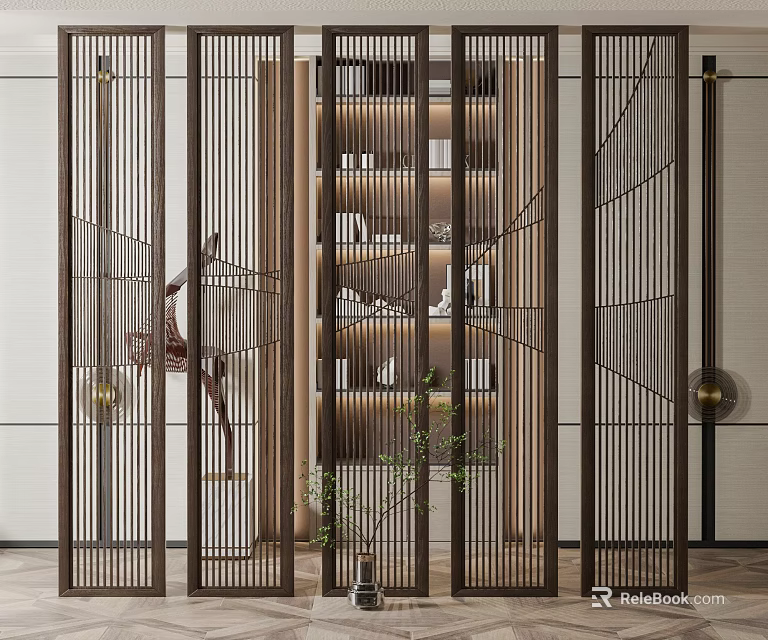 Modern Wooden Room Divider With Geometric Lattice Design For Interior Decorative Space 3d model 
