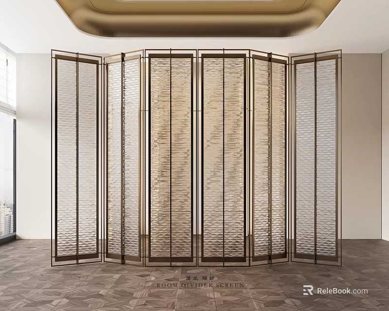 Modern Metal Frame Room Divider With Laser Cut Geometric Pattern For Home Interior 3d model