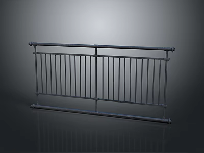 Gray Metal Fence With Horizontal Vertical Bars And Simple Safety Design 3d model