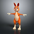 3D Cartoon Kangaroo Character with Orange Fur White Belly Big Ears and Blue Eyes Standing