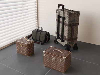 Vintage Patterned Luggage Collection With Large Rolling Suitcase Duffel Bag And Square Cases 3d model