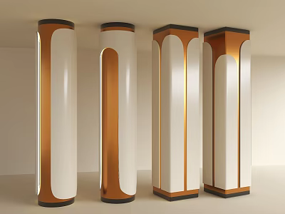 Stylish Modern Columns in White and Brown with Gold Accents and Curved Design 3d model