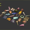 Colorful 3D Scene Components With Various Shaped Gears Gems Keys And Tools