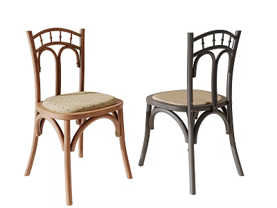 Classic Design Dining Chairs With Arched Cutout Backrest And Light Padded Seat In Two Tone Wood 3d model
