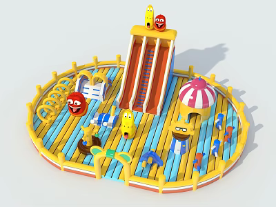 Colorful Kids Playground Equipment with Circular Platform Slide and Cartoon Smiley Faces 3d model
