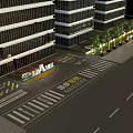 Modern Urban Photo Spot With High Rise Buildings Circular Sign And Street Lights