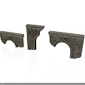 Three Textured Stone Architectural Components With Arch Design And Decorative Details 3d model