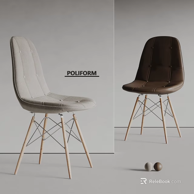 POLIFORM Modern Dining Chairs With Upholstered Seat Light Gray And Dark Brown Wooden Legs 3d model 