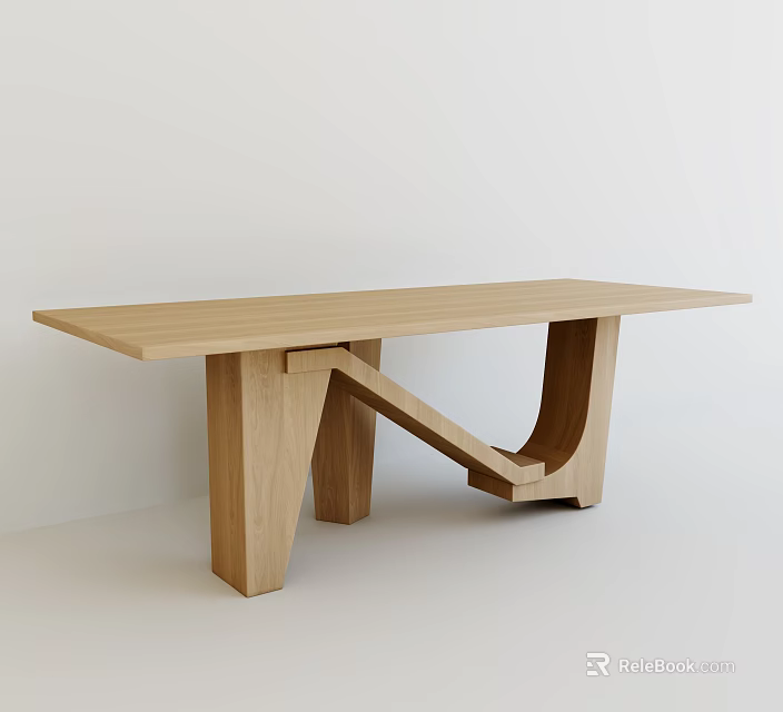 Contemporary Wooden Dining Table With Unique Geometric Leg Structure And Smooth Surface 3d model
