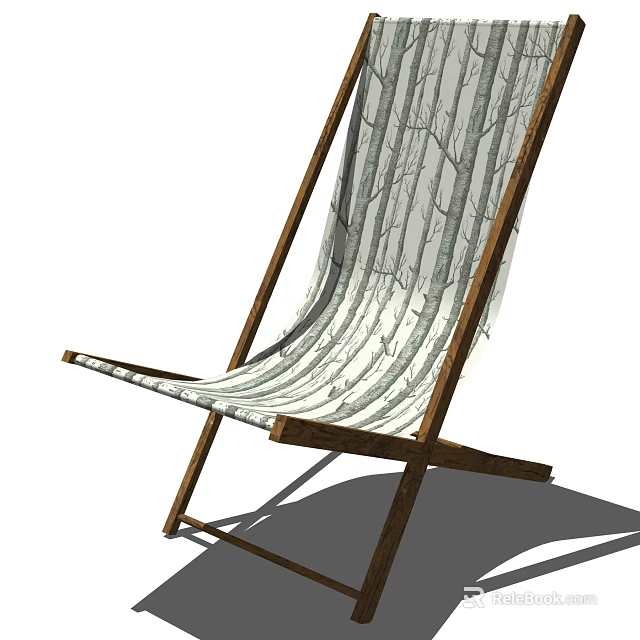 Wooden Frame Deck Chair With Striped Canvas Material For Outdoor Relaxation 3d model 