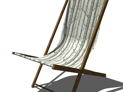 Wooden Frame Deck Chair With Striped Canvas Material For Outdoor Relaxation 3d model