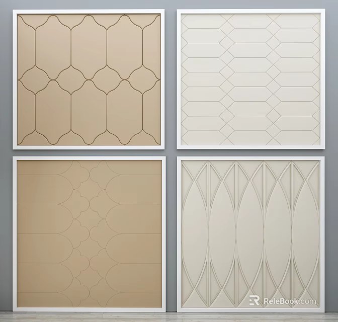 Upholstered Wall Panels With Various Geometric Patterns In Beige And Light Brown Tones 3d model 