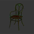 Elegant Stylish Red Wooden Chair With Curved Backrest Armrest And Upholstered Seat