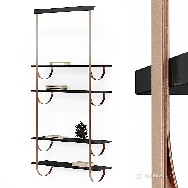 Elegant Modern Decorative Ornament Set With Metal Frame Black Shelves And Small Plant Books 3d model 
