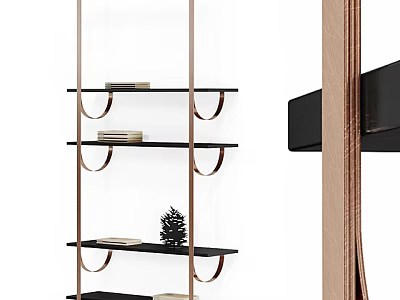 Elegant Modern Decorative Ornament Set With Metal Frame Black Shelves And Small Plant Books 3d model