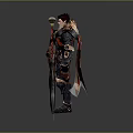 Armored Warrior Character With Mythical Creature Themed Armor Red Cape And Decorated Sword 3d model