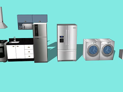 Stainless Steel Kitchen Appliances With Refrigerator Stove Microwave And Dishwasher 3d model