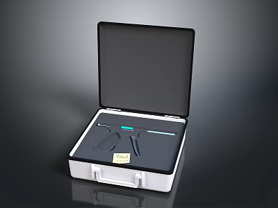 Medical Devices Toolkit with Essential Instruments in Open White Storage Case 3d model