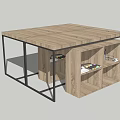 Modern Display Shelf With Wooden Top Black Metal Frame And Open Storage Compartments