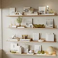 Stylish Ornamental Decor Collection With Wooden Shelf Plants Books And Candles